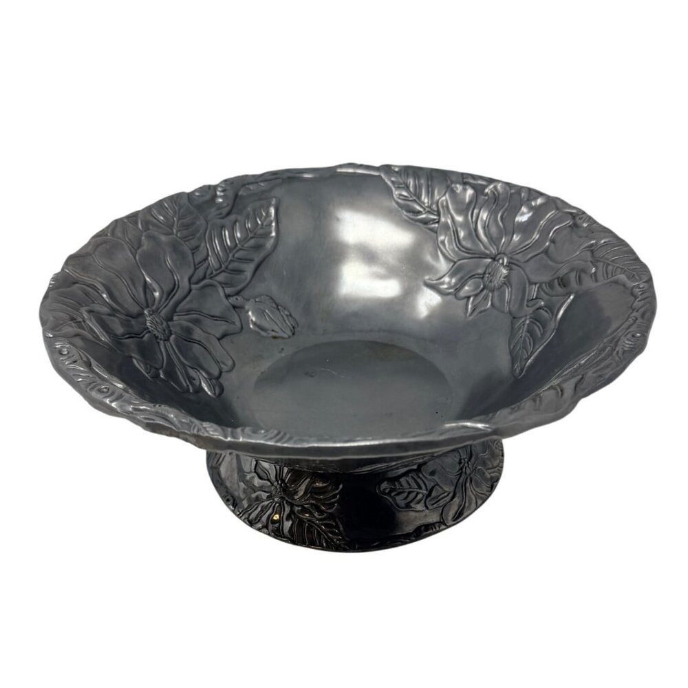 Arthur Court Magnolia Pedestal Bowl Aluminum Floral Serving Bowl 2002